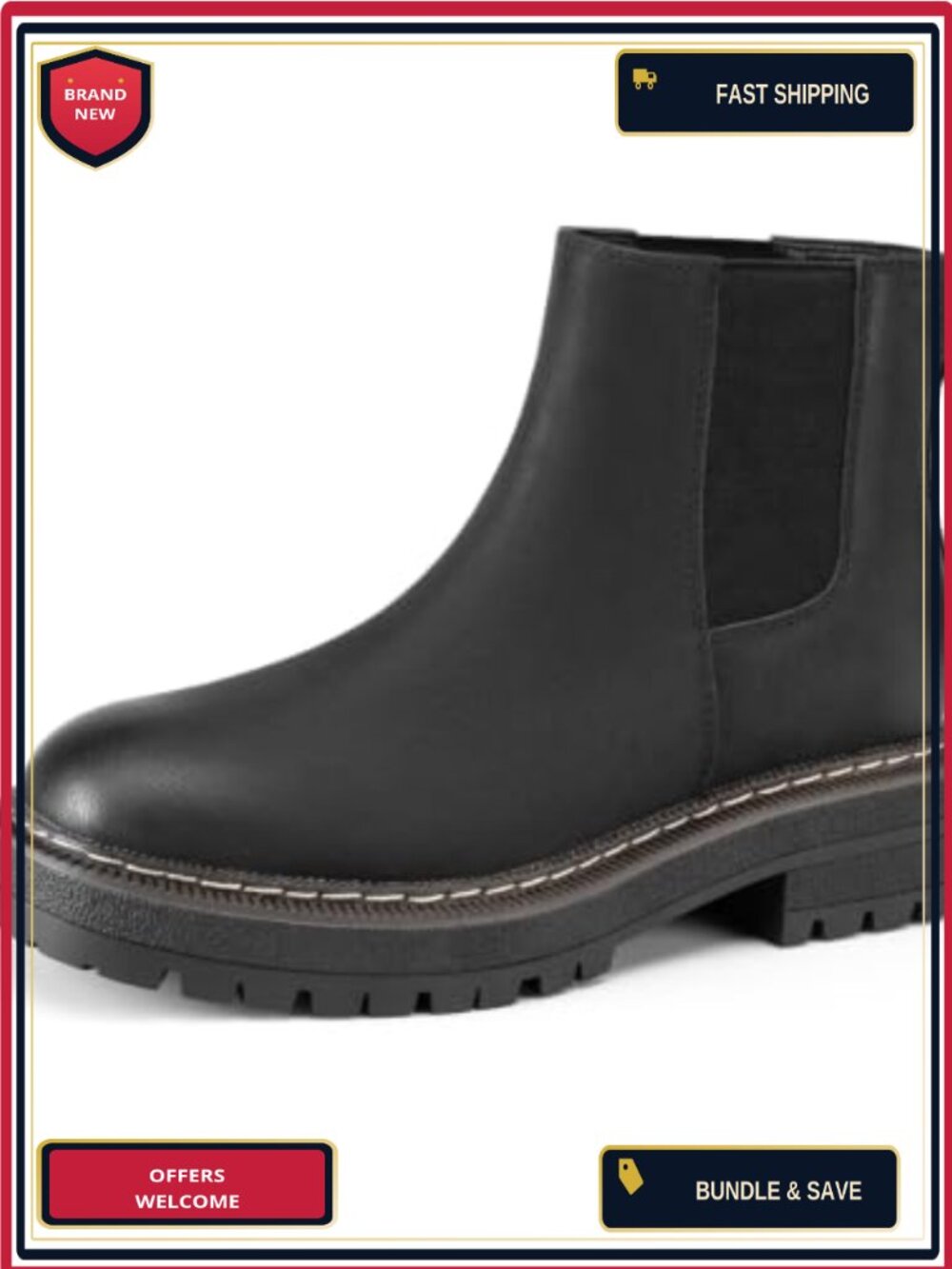 Slip on Platform Chelsea Ankle Boots, 1.57-Inch Chunky Low Heel, Non-Slip Lug